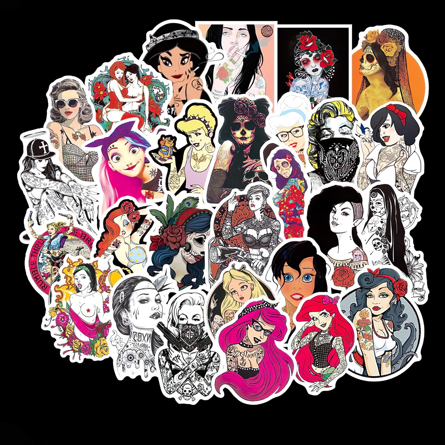 50Pcs Punk Sexy Tattoo Stickers Pack Beauty Princess Girls for DIY Laptop Motorcycle Skateboard Luggage Fridge Guitar Stickers