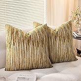 AELS 20x20 Decorative Farmhouse Throw Pillow Covers, Chenille Striped Pillow Case, Set of 2, Boho Textured Cushion Cover for Sofa Couch Living Room (Cover ONLY), Mustard Yellow