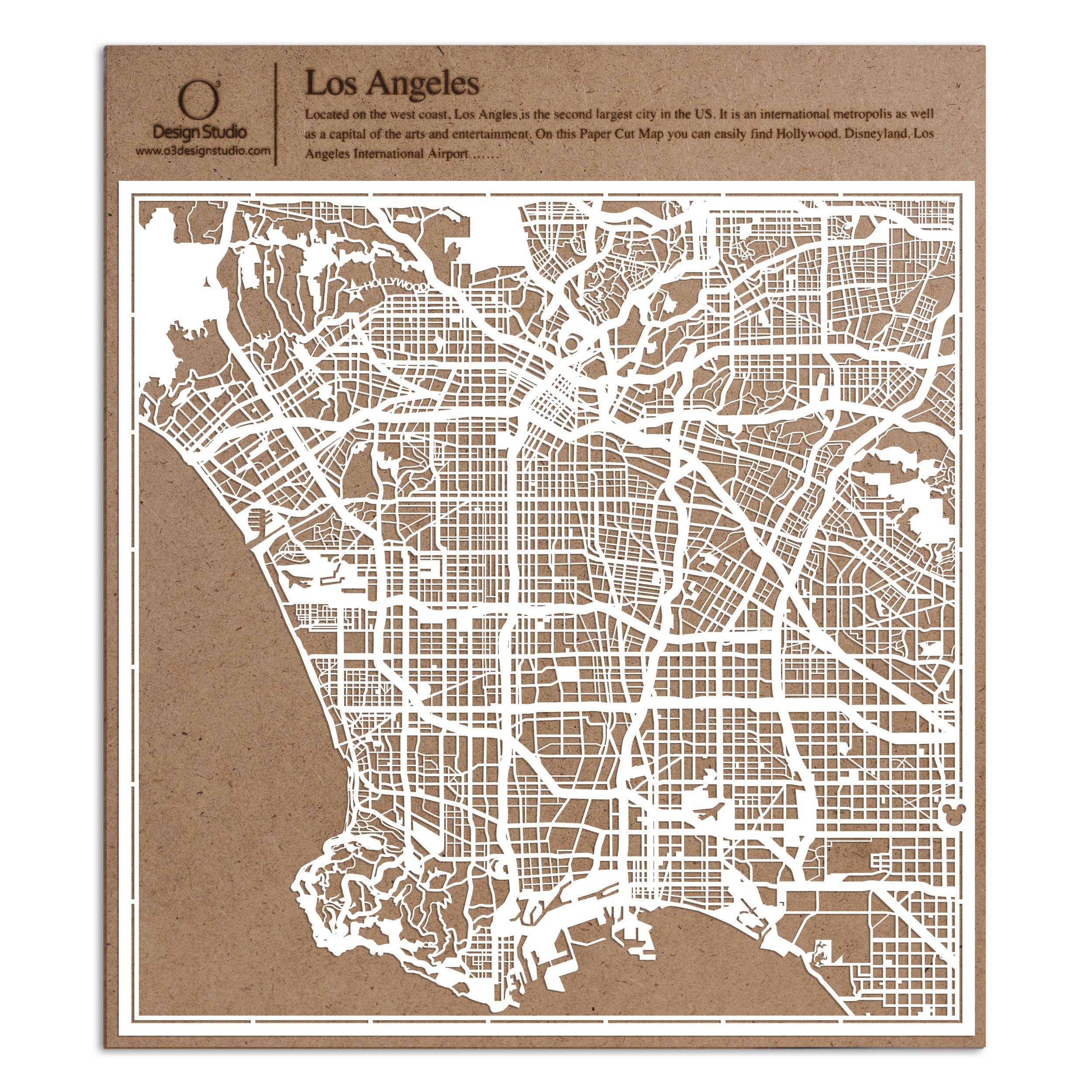 Los Angeles Paper Cut Map White 30x30 cm Paper Art — image 1