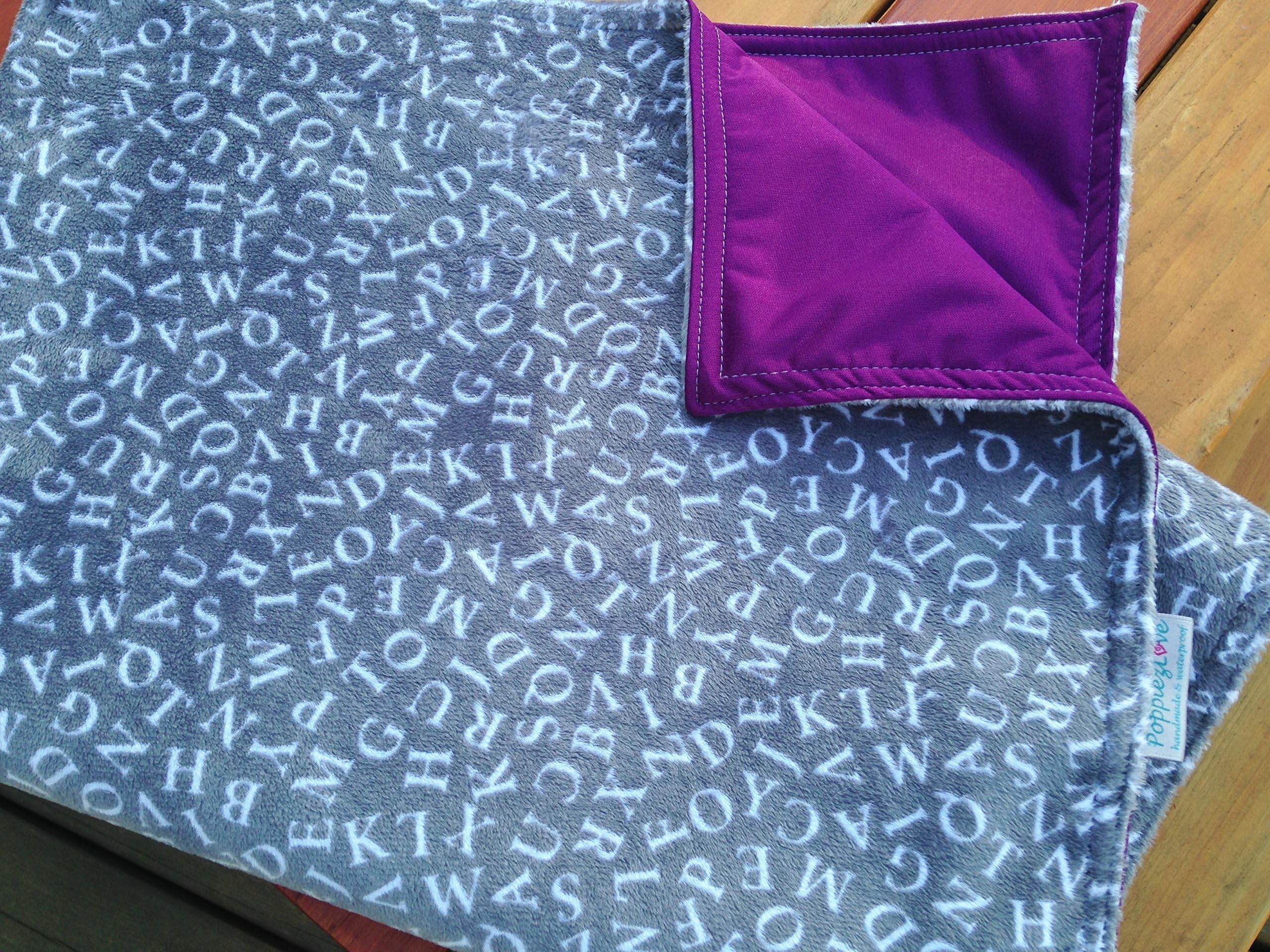 Soft Waterproof Stroller Blanket- Youth Picnic Blanket- Charcoal ABC's