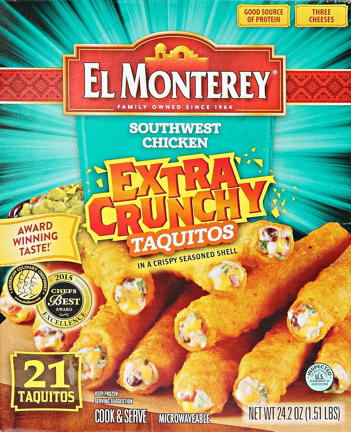 El Monterey, Southwest Chicken Extra Crunchy Taquitos, 21 Count (Frozen