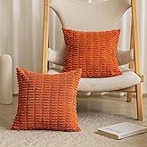 Home Brilliant Burnt Orange Pillow Covers 18x18 Square Solid Thanksgiving Decorative Throw Pillow Covers Soft Plush Corduroy Pillowcases for Living Room Bedroom, Set of 2, 18 x 18 inch, Orange
