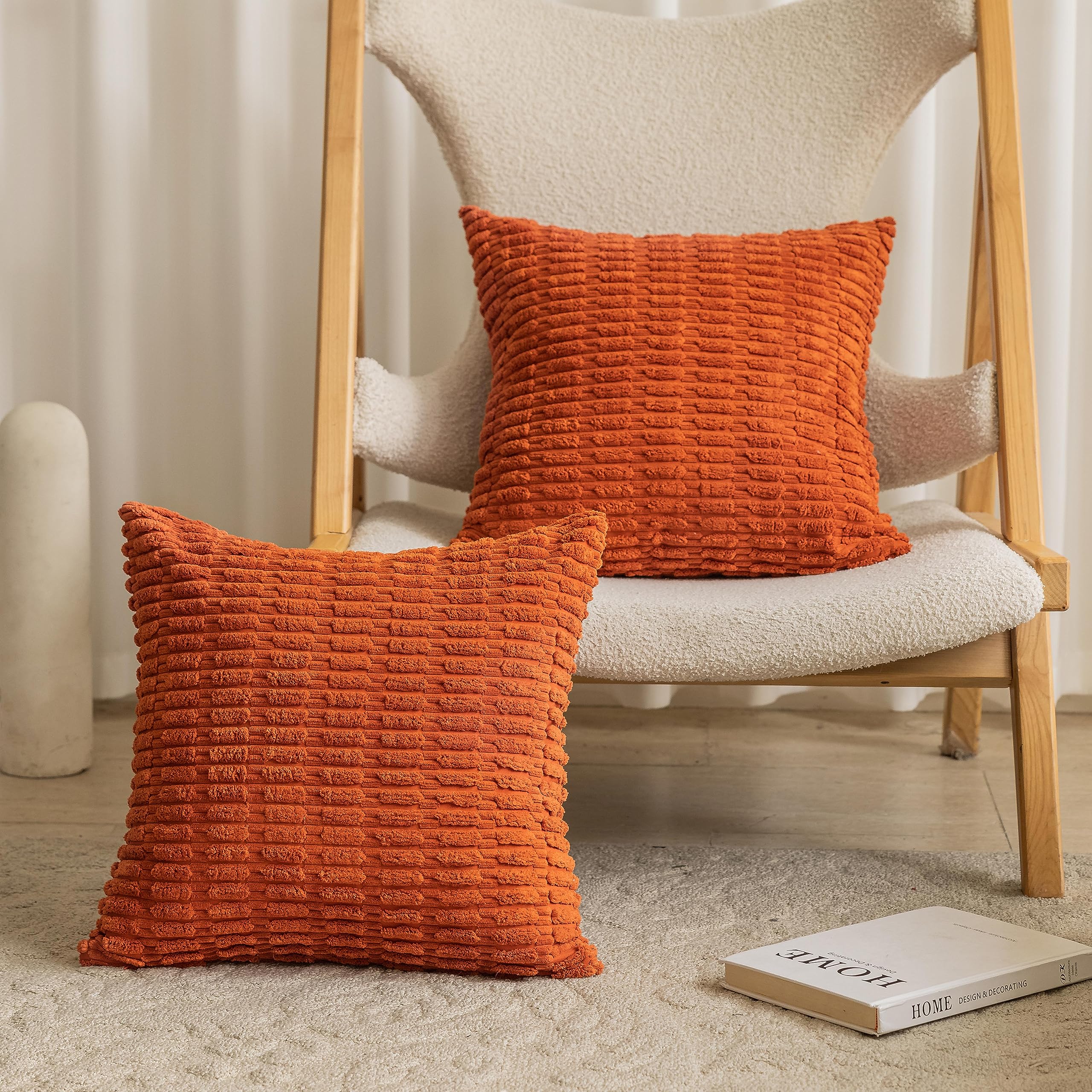 Home Brilliant Burnt Orange Cushion Covers for Sofa Bed, Large Cushion Covers 60cm x 60cm for Living Room Bedroom, Orange Cushions 60x60, Set of 2, Burnt Orange