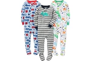 Simple Joys by Carter's Toddlers and Baby Boys' Snug-Fit Footed Cotton Pajamas, Pack of 3