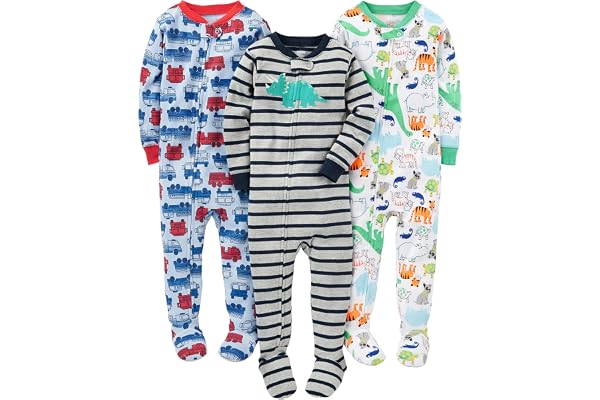 Simple Joys by Carter's Baby and Toddler Girls' 3-Pack Snug Fit Footed Cotton Pajamas