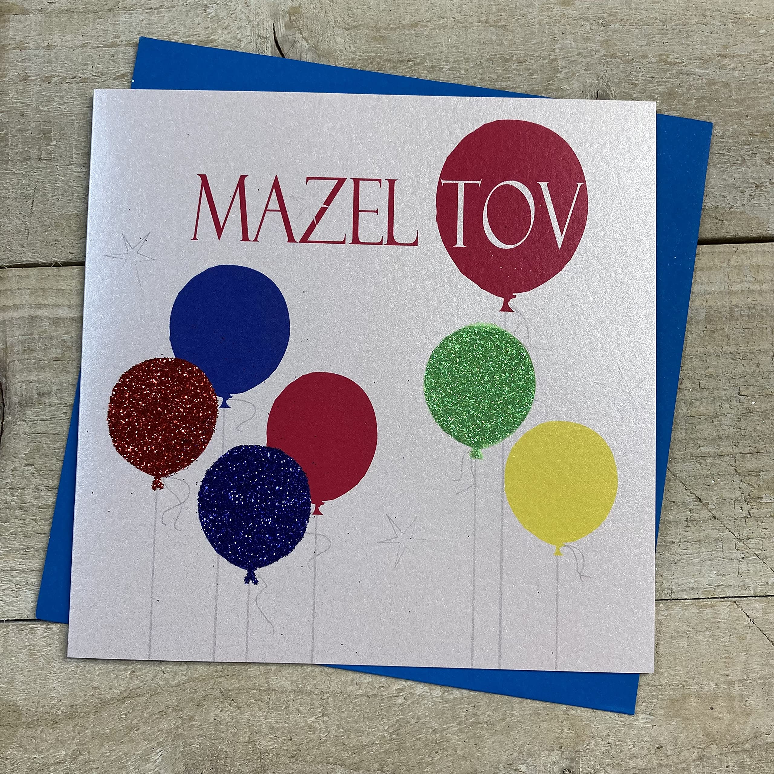 WHITE COTTON CARDS, Handmade Mazel Tov Card, Code N325 (Neon Balloons)