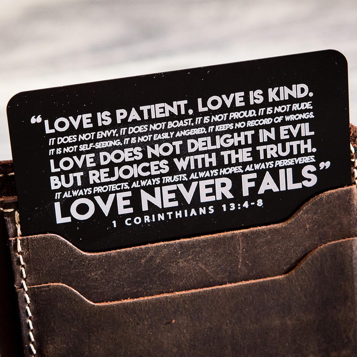 Amazon Com Love Is Patient 1 Corinthians 13 4 8 Engraved Card With Burlap Gift Pouch Wedding Day Or Anniversary Gift For Husband Or Wife Handmade