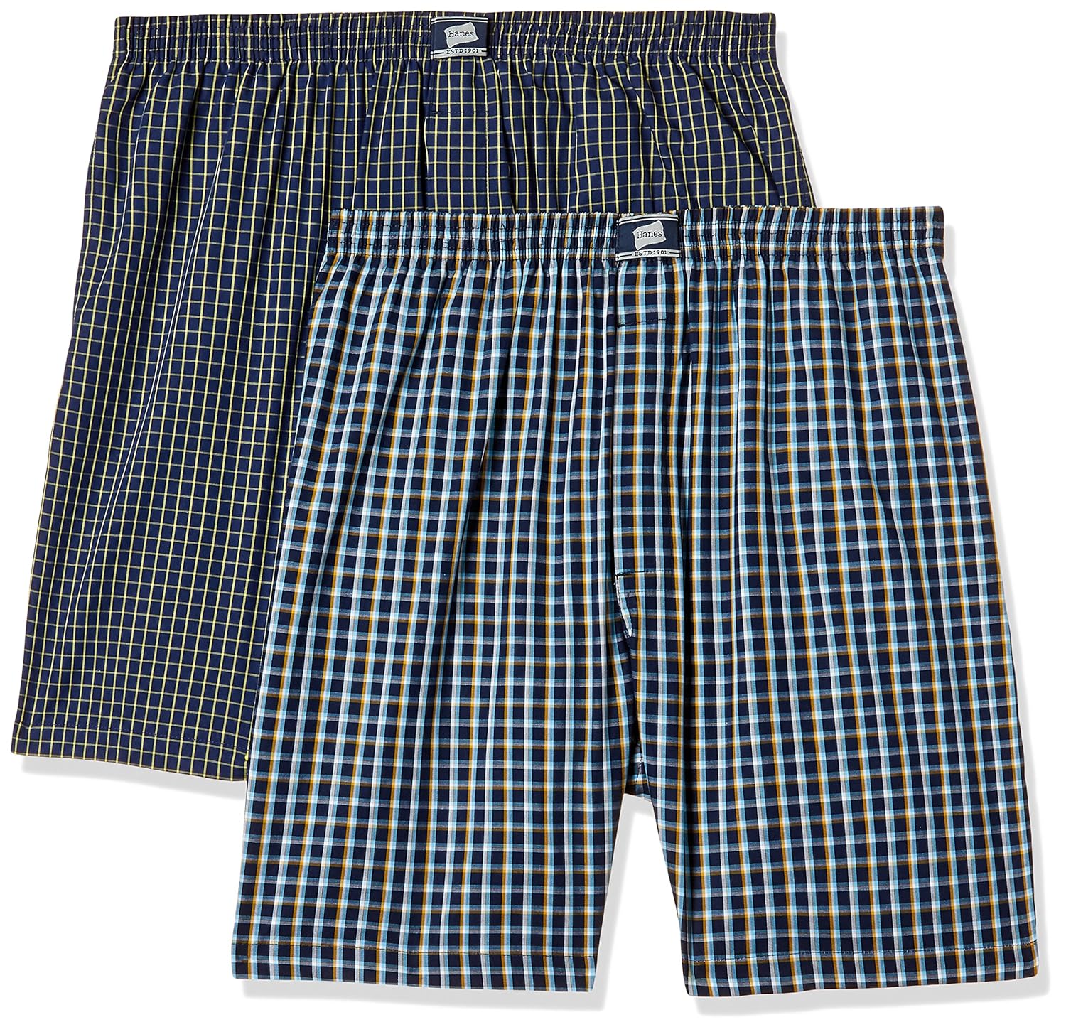 Buy Hanes Men's Checkered Cotton Boxer Shorts (Pack of 2)(P108_Navy