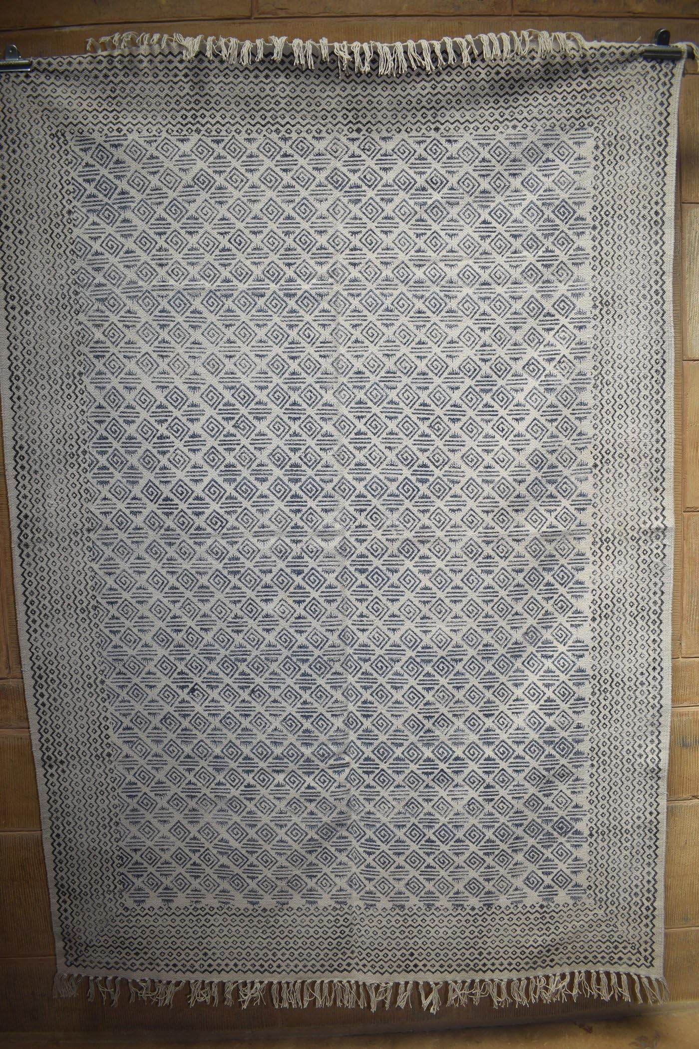 Tribal Asian Textiles 4 X 6 ft White Colorful Cotton Block Print Accent Area Overdyed Dhurrie Rug Wove