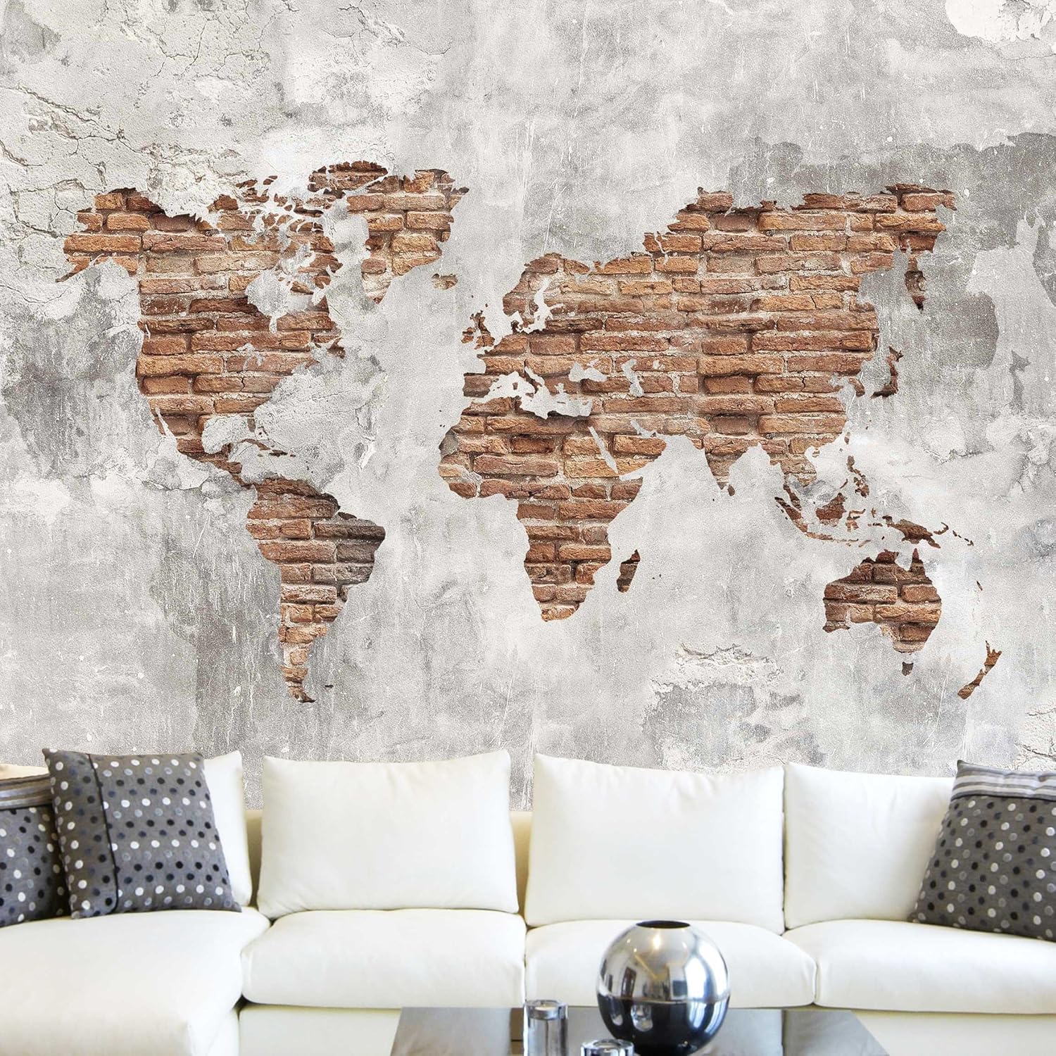 Vliestapete Shabby Beton Backstein Weltkarte Premium HxB 336cm X 336cm