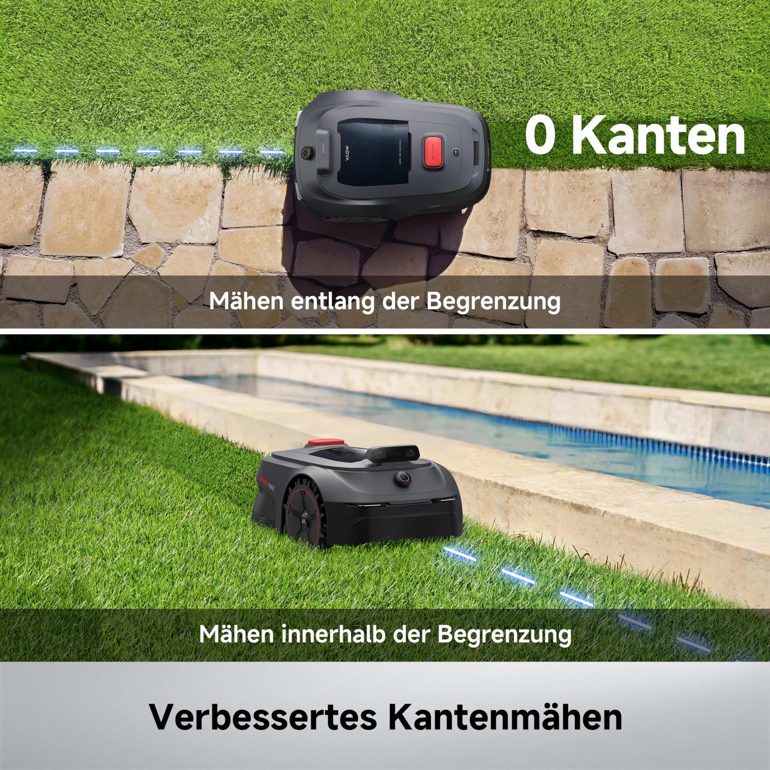 MOVA ViAX 500 Mähroboter Ohne Begrenzungskabel, Empf. 600 m², KI-gestützte Kartierung, 360°-LiDAR & Dual-KI-Vision, Intelligente Hindernisvermeidung, U-Fahrbahn, Kantenschnitt, App-Steuerung 6