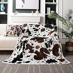 WIBUE Cow Throw Blanket 80"x60" with 2 Pcs Pillow