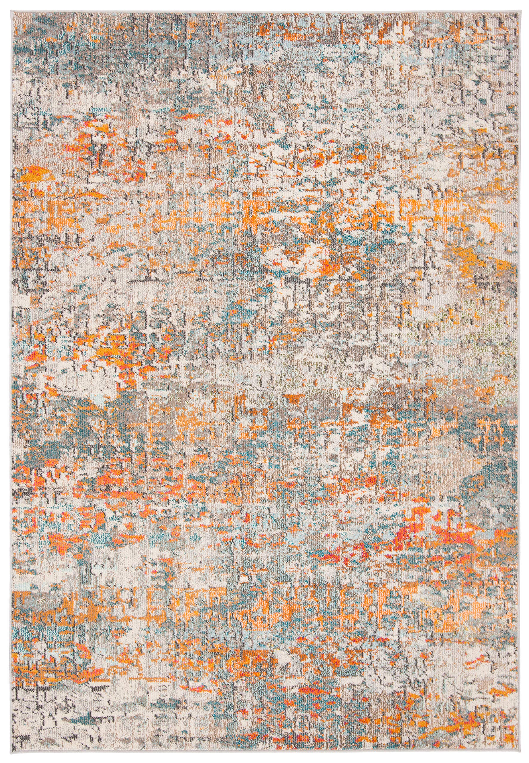 Safavieh Modern Chic Rug for Living Room Dining Room Bedroom - Madison Collection Short Pile Grey and Orange 24 x 36 Inch