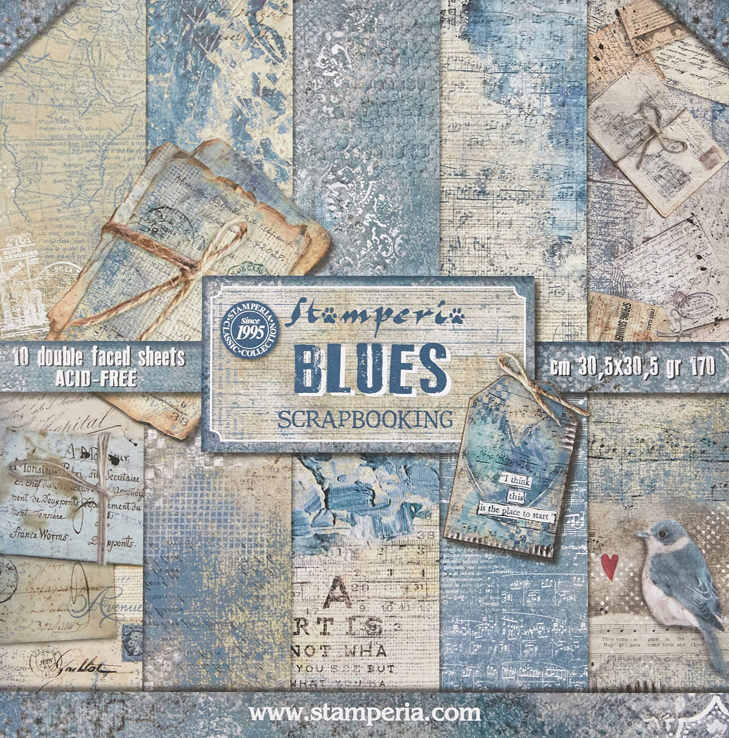 Stamperia Pack 10 Sheets Double face 30,5x30,5 - Blues
