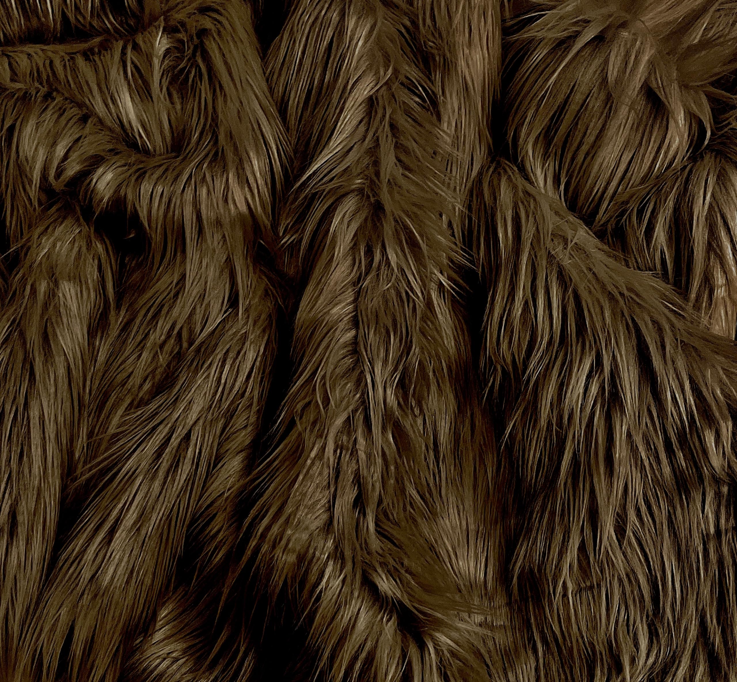 Photo 1 of EOVEA Shaggy Faux Fur Fabric by The Yard – 60” Wide | Fluffy, Soft Fake Fur Material for Sewing, Crafts, Costumes, Upholstery & Home Decor | Long Pile Plush Fabric(Dark Brown, One Yard)