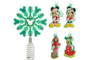 Hallmark Disney Mickey and Minnie Mouse 5" Miniature Christmas Tree Topper and Mini Ornaments, Set of 5, Shatterproof