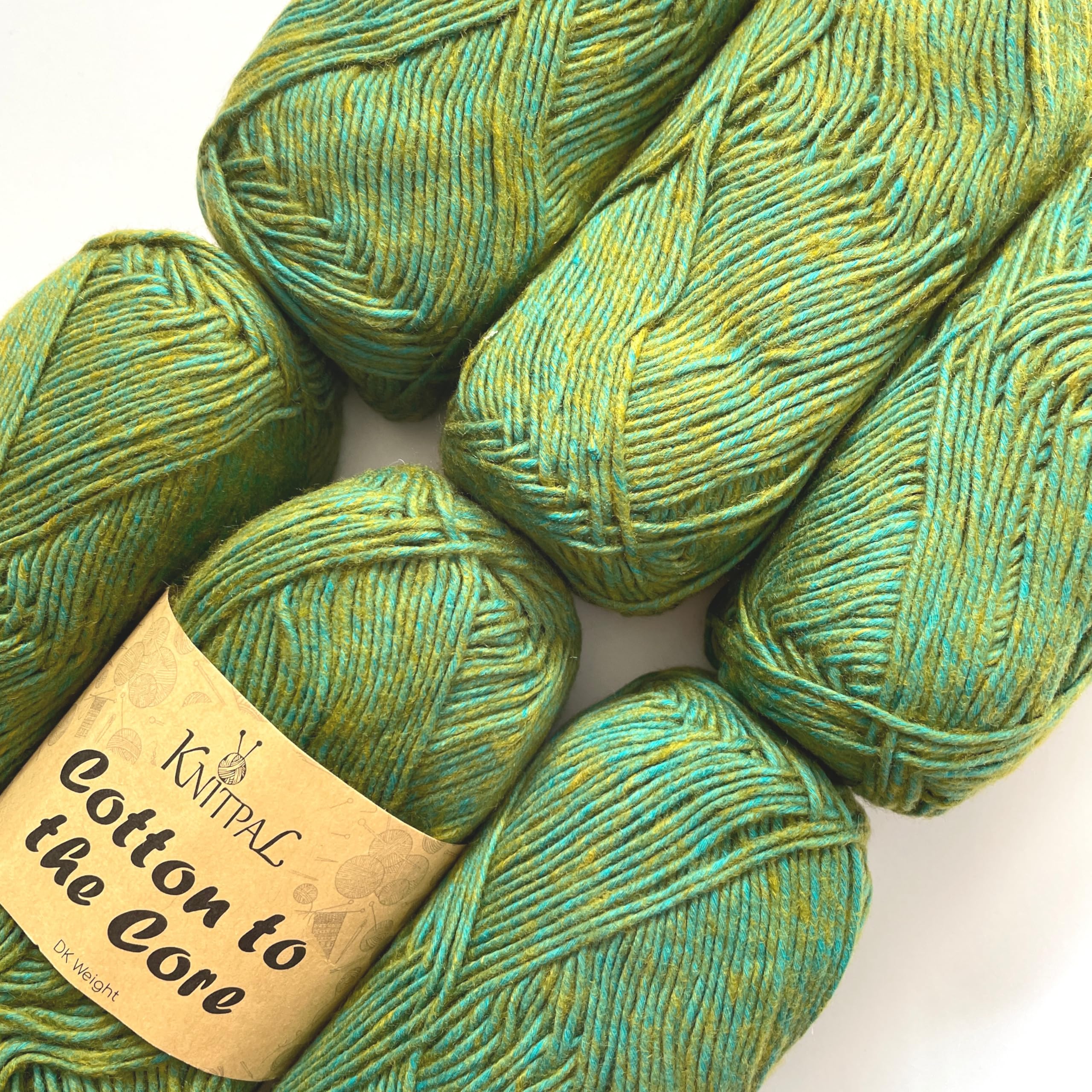 Cotton to the Core Knit & Crochet Yarn, Soft for Babies, 6 skeins, 780 metres/300 Grams, DK Light Worsted Gauge 3, Machine Wash (Mossy Green)