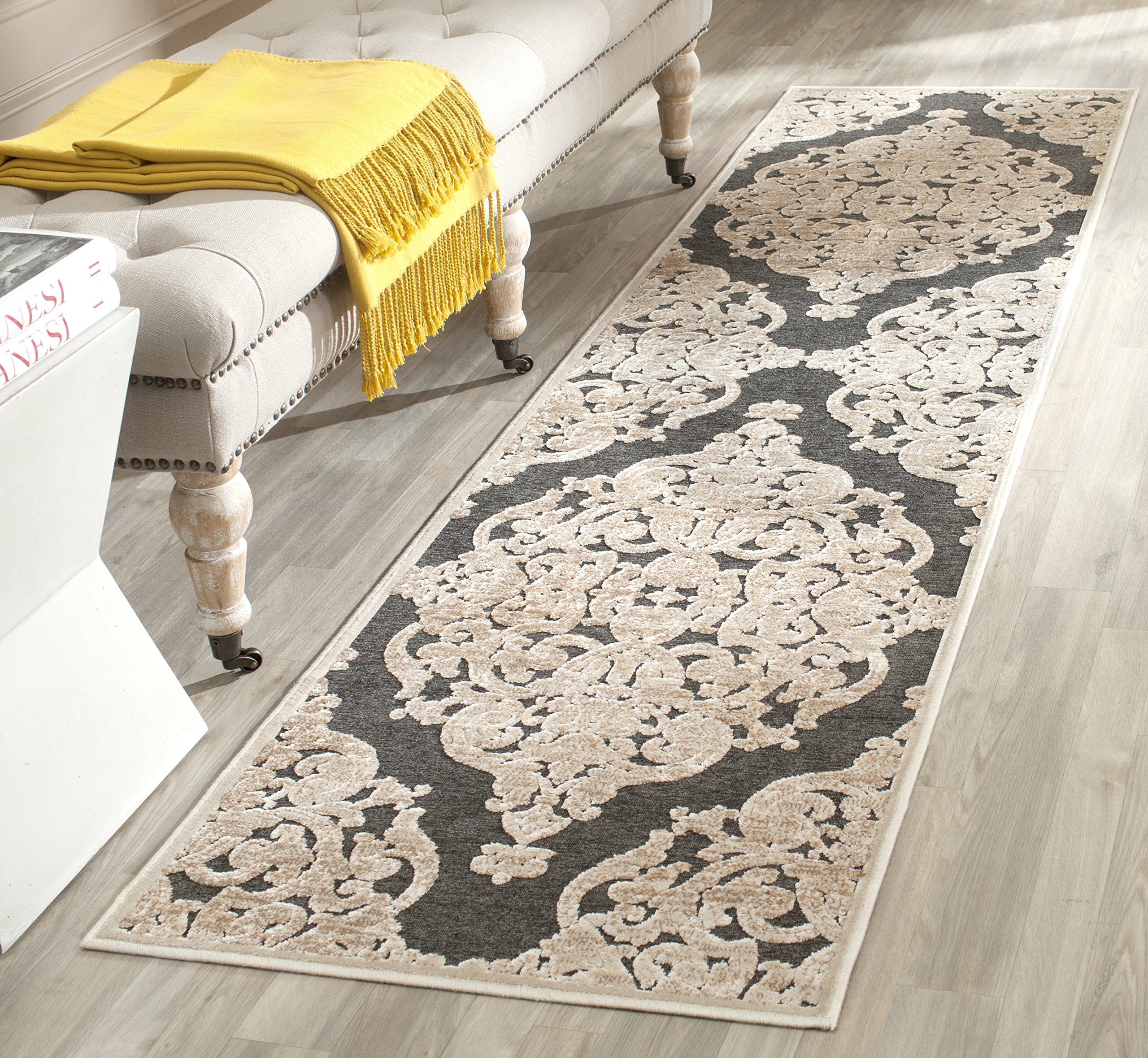 Safavieh Transitional Indoor Woven Runner Area Rug, Paradise Collection, PAR348, in Stone / Anthracite, 66 X 244 cm for Living Room, Bedroom or Any Indoor Space