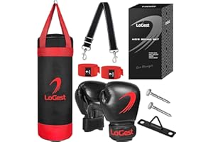 LoGest Punching Bag for Kids Boxing Set - Suitable for Kids Punching Bags 3-8 Years of Age - Boxing Gloves & Hand Wraps Included - Youth Children Boxing MMA Kickboxing Muay Thai Karate Punching Bag