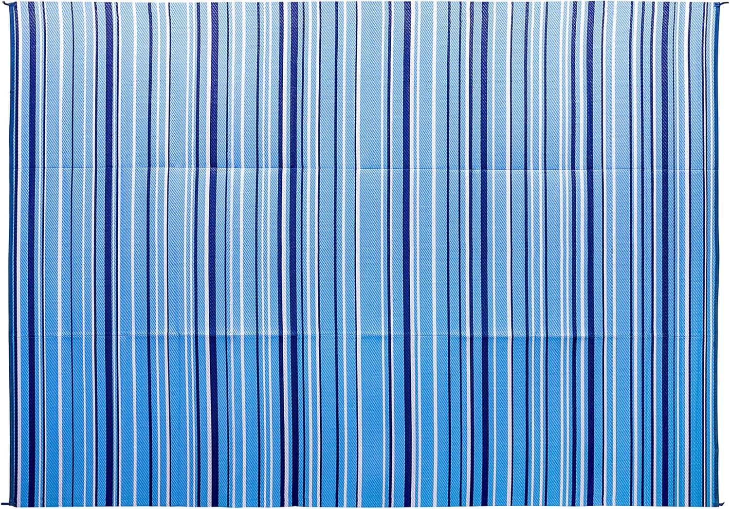 Camco Blue and White Striped Large Reversible Outdoor Patio MatMold and Mildew