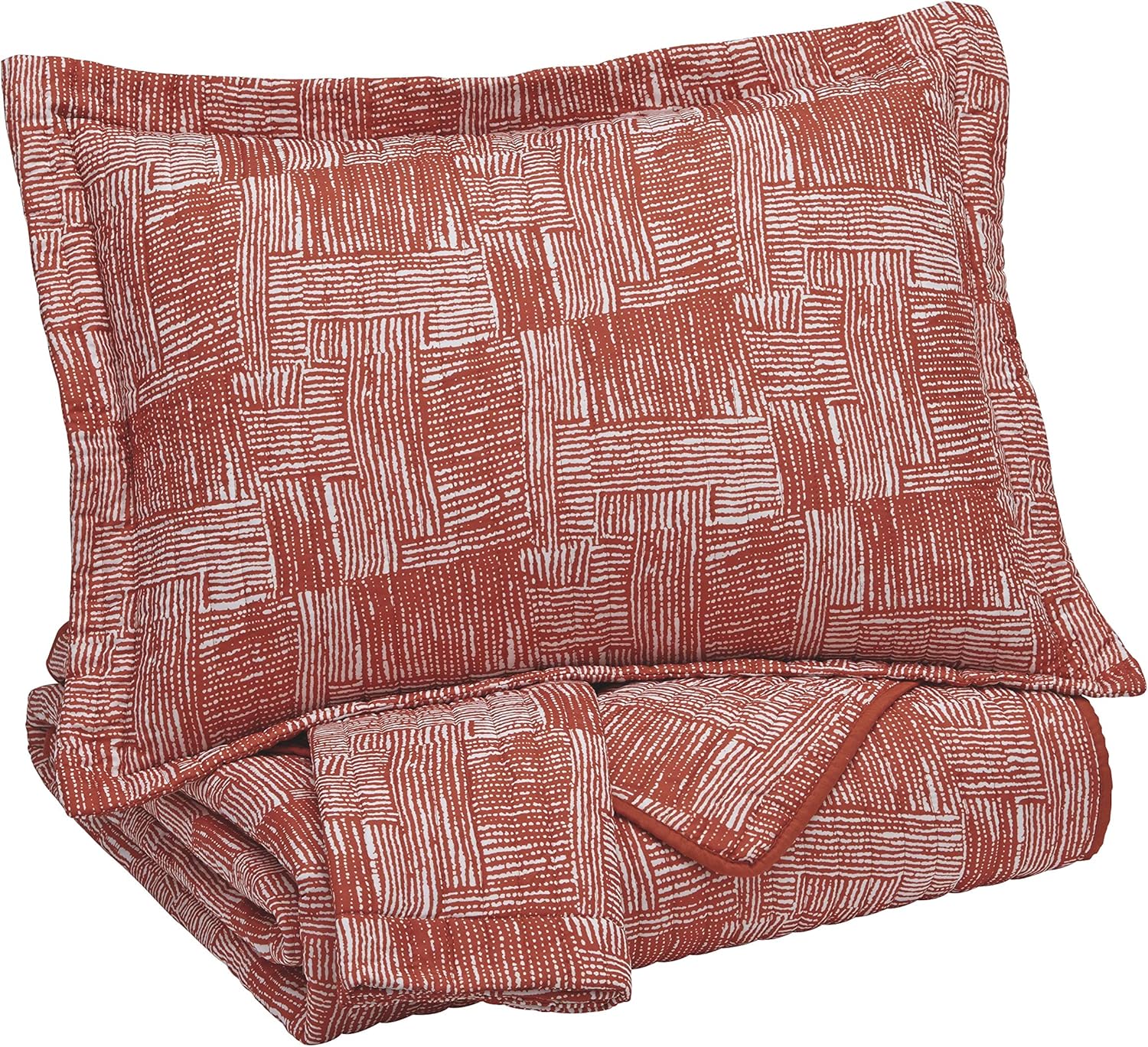 Signature Design by Ashley Q365023K Jabesh 3pc Quilt Set - Includes Comforter and 2 Shams, King, Orange