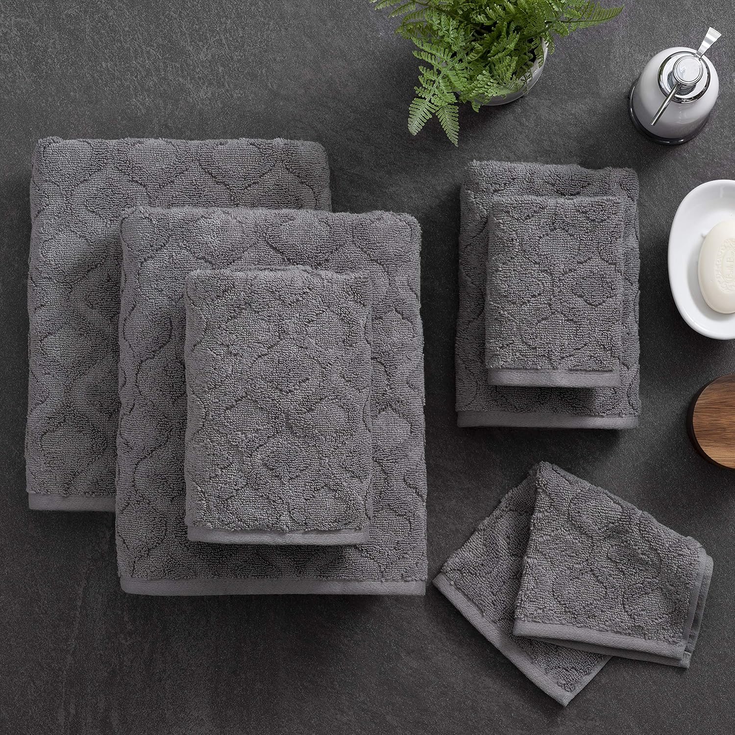 Welhome Athena Cotton Poly Textured Towel - Set of 6 (Dusty Blue) - Luxurious - Highly Absorbent - Soft - Durable - 600 GSM - Machine Washable - 2 Bath - 2 Hand - 2 Wash Towels: Home & Kitchen