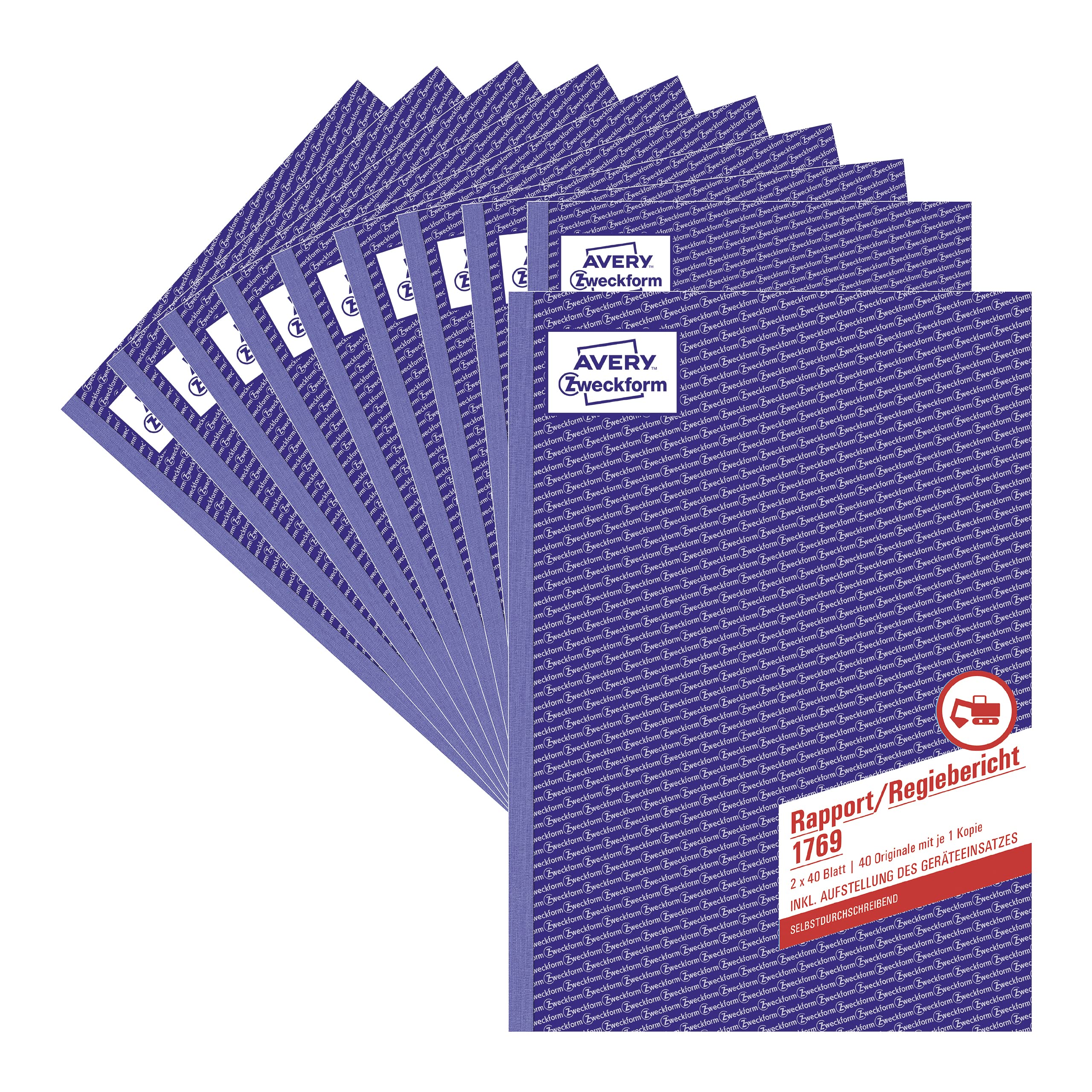 AVERY Zweckform 1769-10 Pattern Report (A4, Self-Copying, Certified by Legal Experts, for DE/at on Work Performance, 2 x 40 Sheets) Pack of 10, White/Yellow