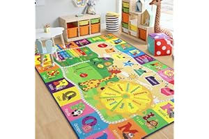 Chicrug Educational 3x5 Kids Area Rug for Playroom, TPR Non Slip Kids Classroom Carpet Rug for Learning ABC Animal, Shape Color Fruit, Washable Play Mat Rug for Children Nursery Toddler Room Decor