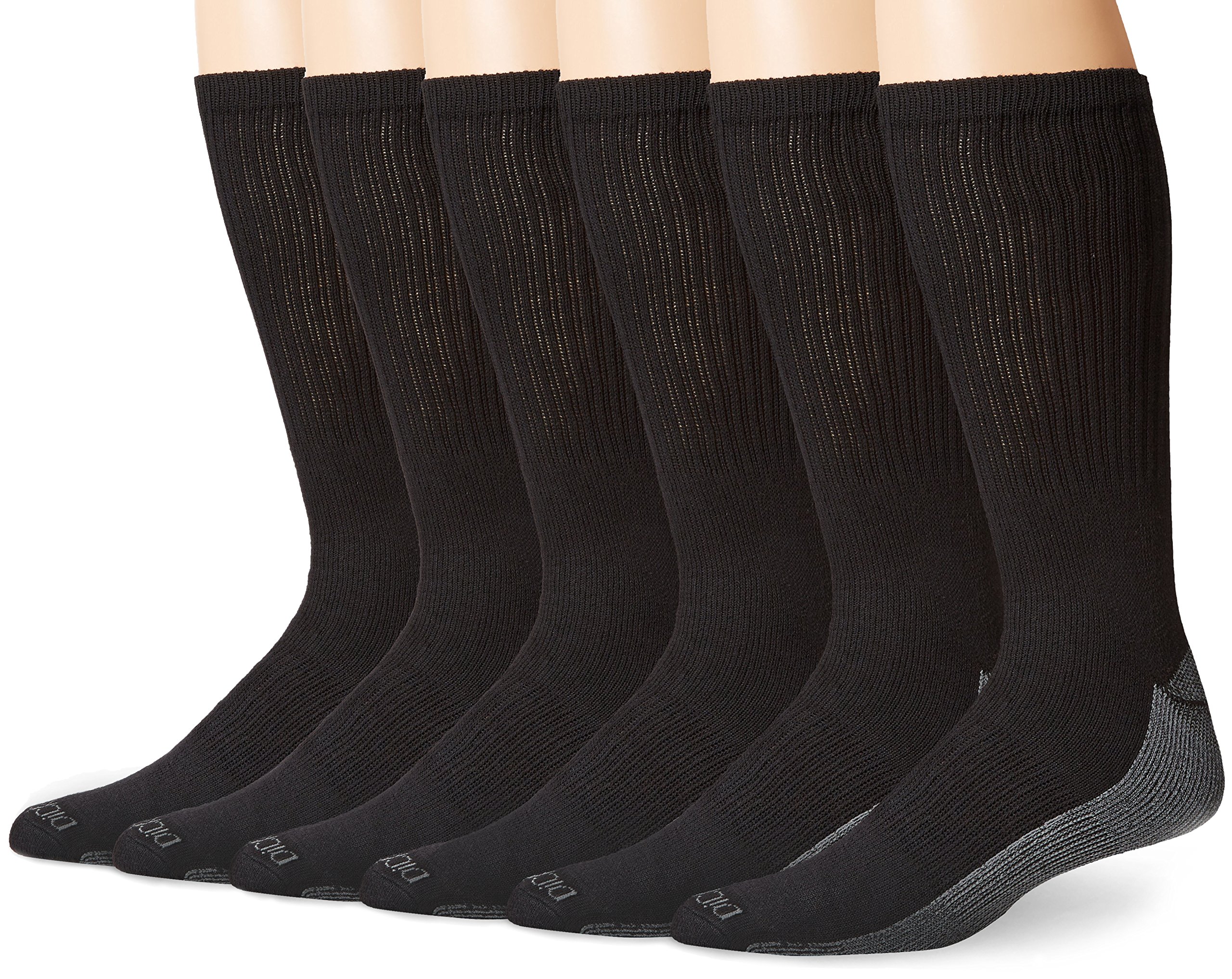 Dickies Men's 6 Pack DriTech Comfort Crew Socks Big & Tall, Black