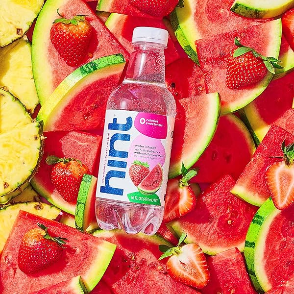 HINT FRUIT-INFUSED BOTTLED WATER, STRAWBERRY WATERMELON – SUGAR FREE FLAVORED WATER WITH ZERO CALORIES, NATURALLY FLAVORED, AND NO ARTIFICIAL SWEETENERS – 16 FL OZ (PACK OF 12)
