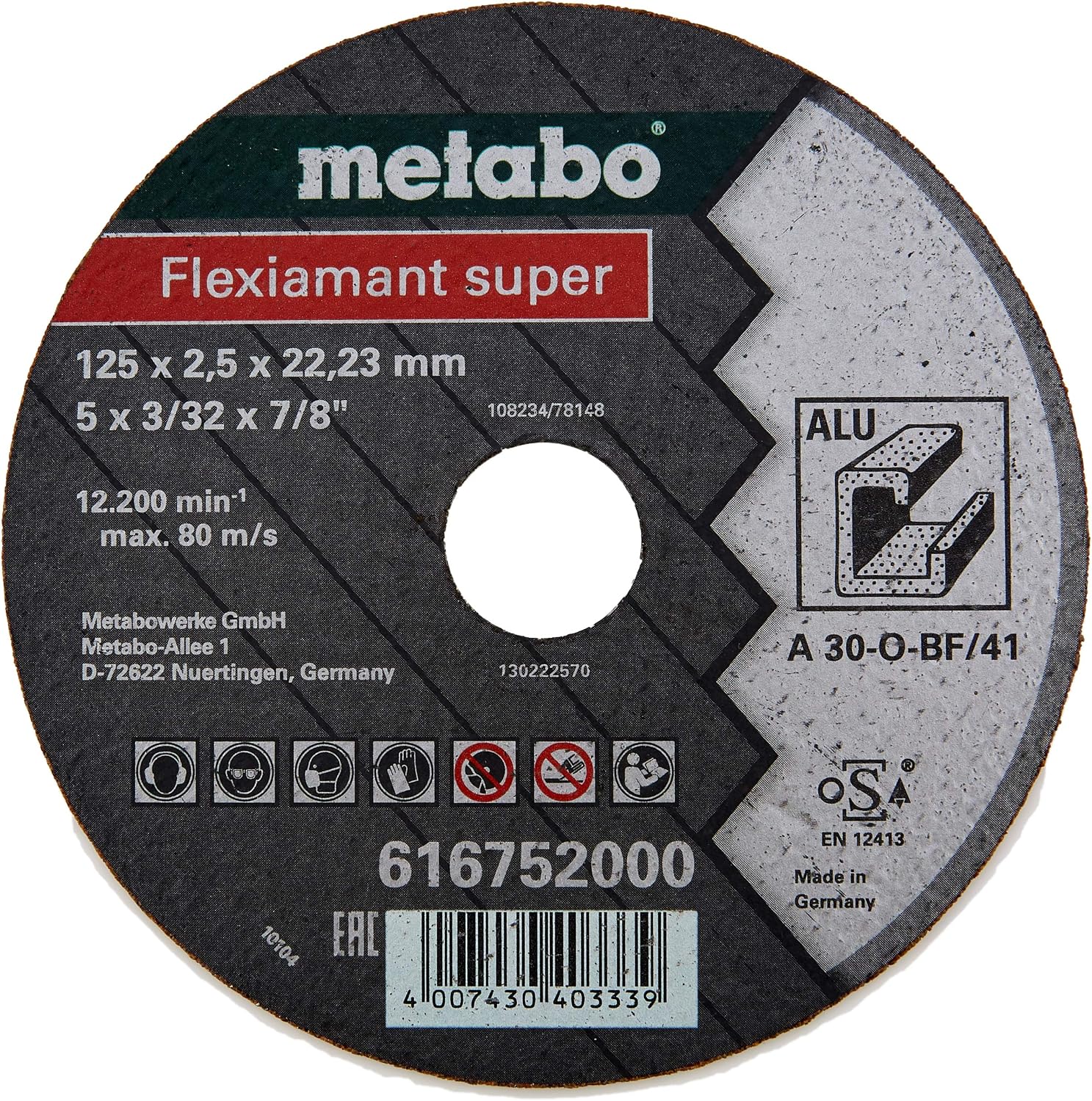 Metabo 616752000 Flexiamant Super Aluminium Disc, 0 V, Green, 125 x 2.5 x 22.2 mm