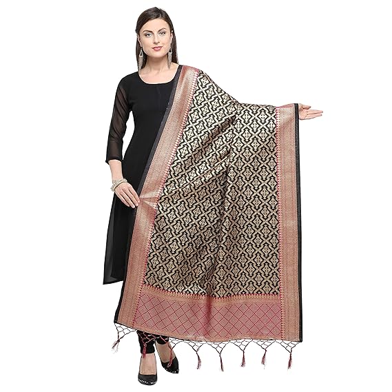 Womens Banarasi Silk Dupatta (Black)
