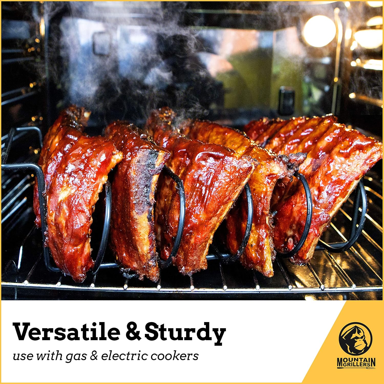 Rib Racks for Smoking - BBQ Rib Rack for Gas Smoker or Charcoal Grill - Non Stick Standing Rib Rack for Grilling & Barbecue - Holds 5 Baby Back Ribs - Black : Garden & Outdoor