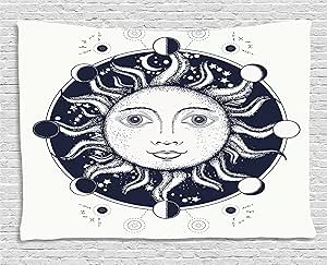 Fases de Luna tapiz por lunarable, geometría sagrada símbolo SOL figura
