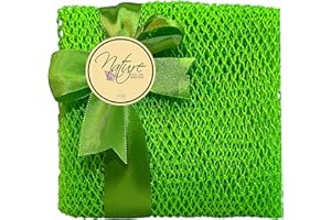 Nature by EJN - Net Bath Sponge, Ghana N1 Weave, Long, Skin Exfoliation, African, Porous, Stretches Horizontally to Approximately 49" (Chartreuse Green)