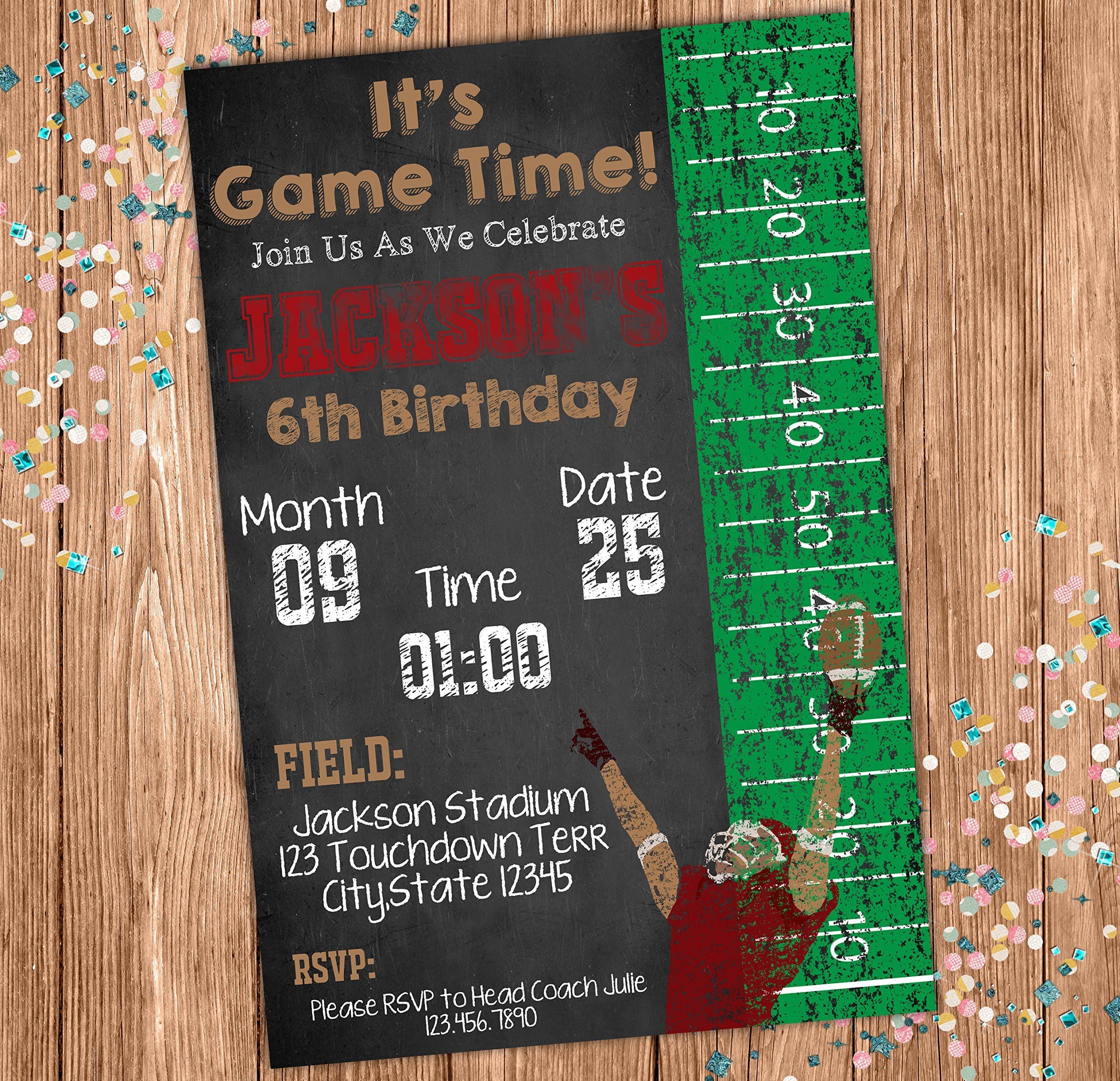 Chalkboard Style Football Custom Birthday Invitation - All Star Sports Themed Party Invite - Personalized