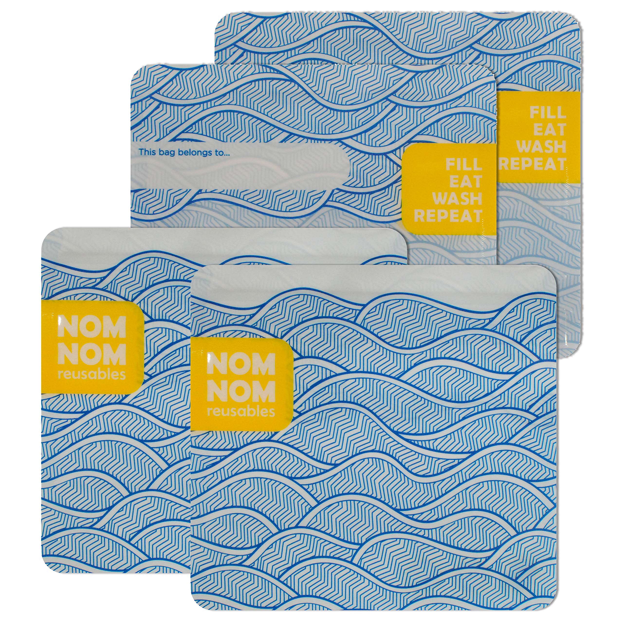 Nom Nom Reusables – 4 Reusable Snack Bags, ziplock bags for crisps, nuts, fruits and vegetables, freezer safe and dishwasher safe