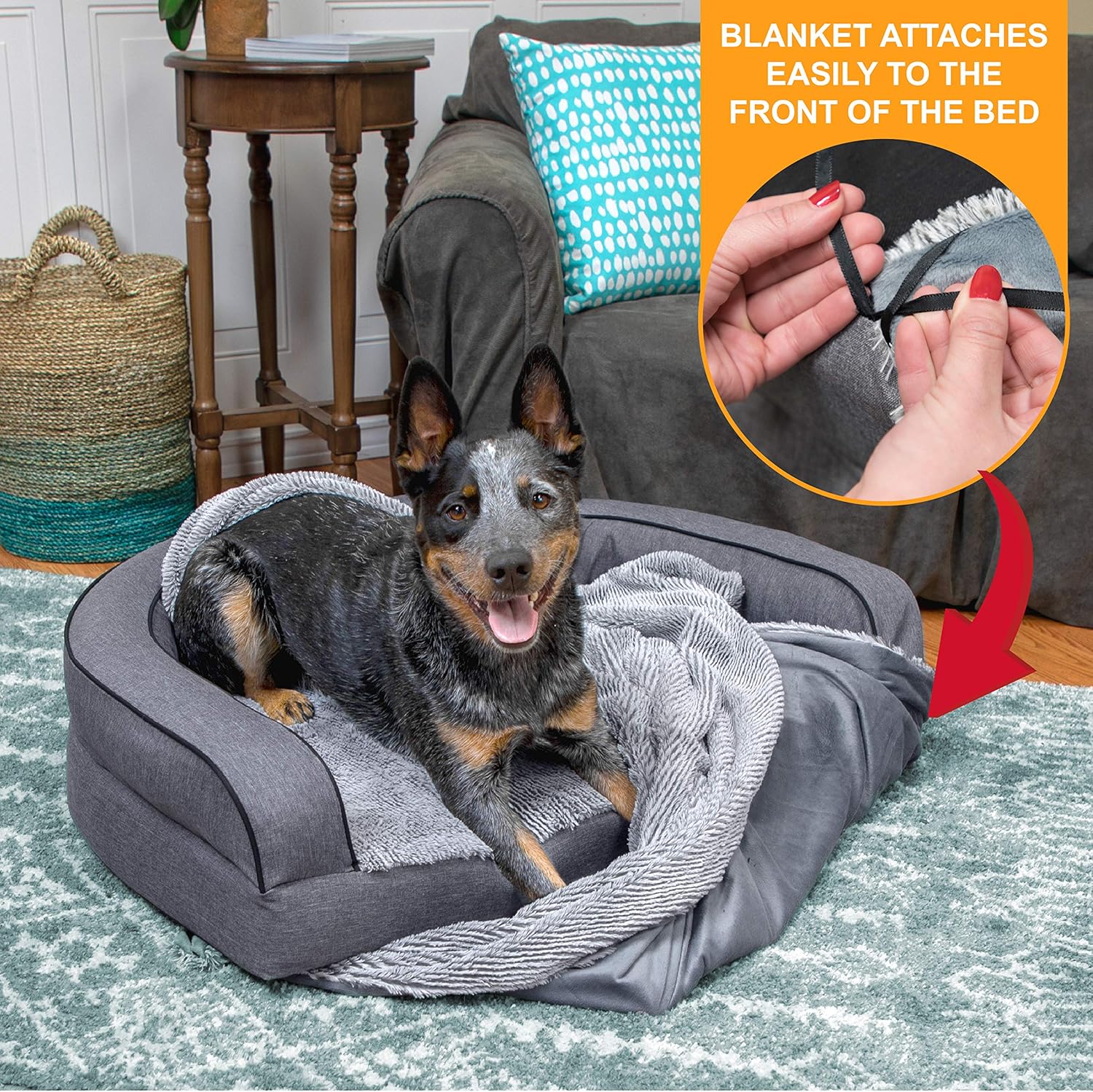 SportPet Designs Luxury Sofa Lounge Pet Bed, Blanket Reversible, Water-Resistant Liner, Top Memory Foam - Large, Gray (CM-10055-CS01) : Pet Supplies