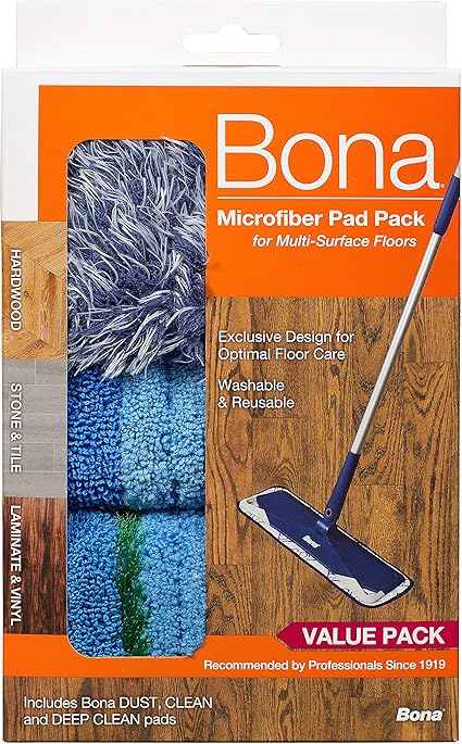 Bona Multi-Surface Floor Microfiber Cleaning Pads, 3 Pack