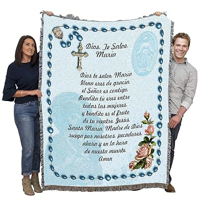 Pure Country Weavers Hail Mary Dios te Salve Maria Woven Tapestry Blanket Cotton USA 72x54