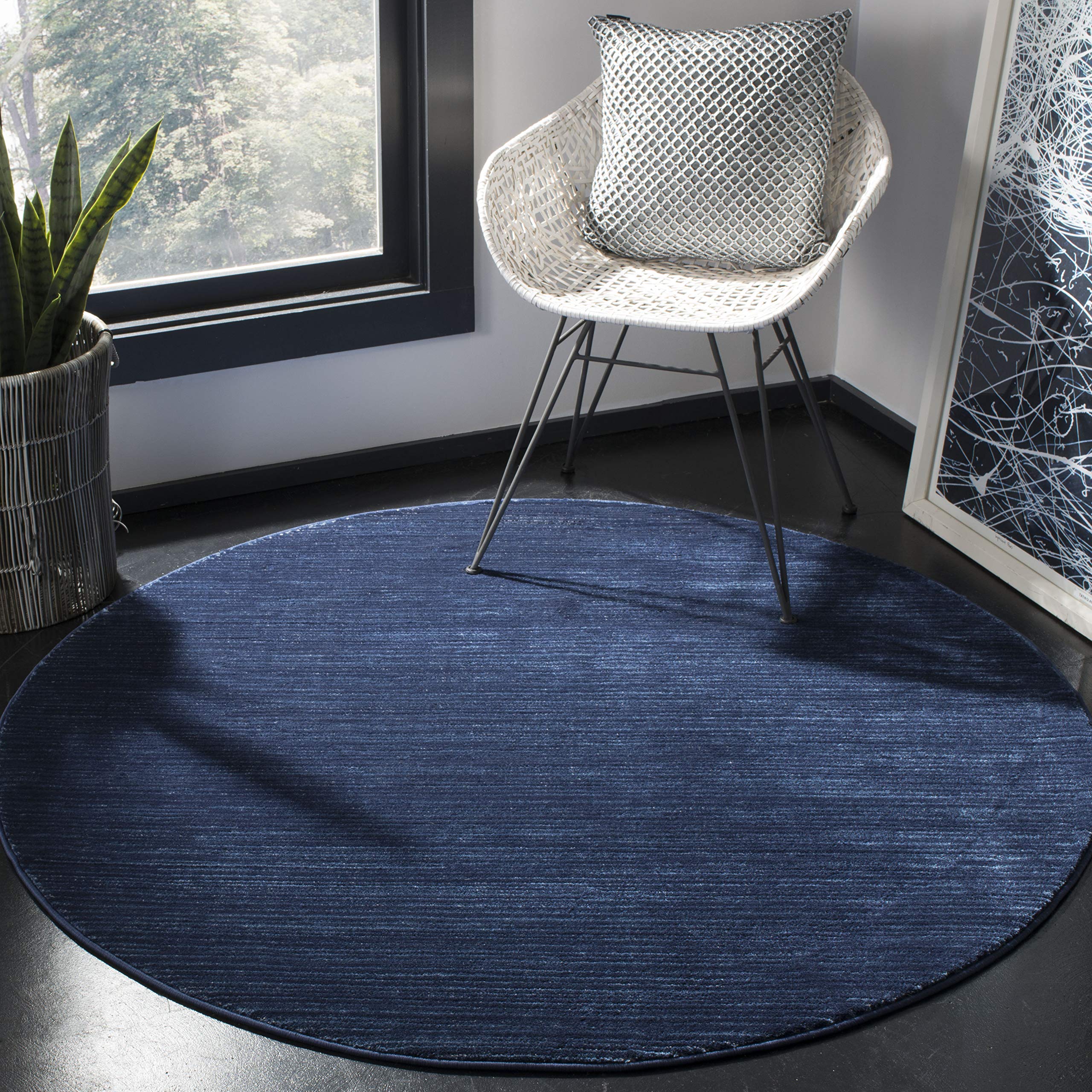 SAFAVIEH Vision Collection 12' Round Navy VSN606N Modern Ombre Tonal Chic Non-Shedding Living Room Dining Bedroom Foyer Area Rug Image SAFAVIEH Vision Collection 12' Round Navy VSN606N Modern Ombre Tonal Chic Non-Shedding Living Room Dining Bedroom Foyer Area Rug Image