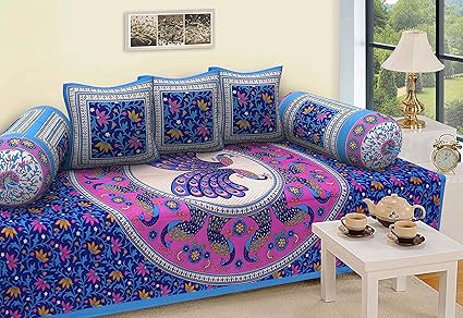 RajasthaniKart 6 Piece Cotton Single Diwan Set - Abstract, Multicolour