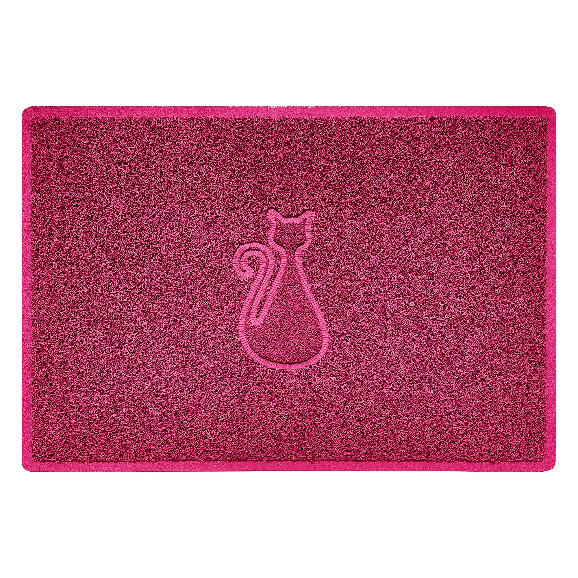 Nicoman CAT Shape Cat Litter Box Mat, Dog Food Feeding Tray Matt, Non-Slip, Easy Clean, Washable(90x60cm,Large),PINK