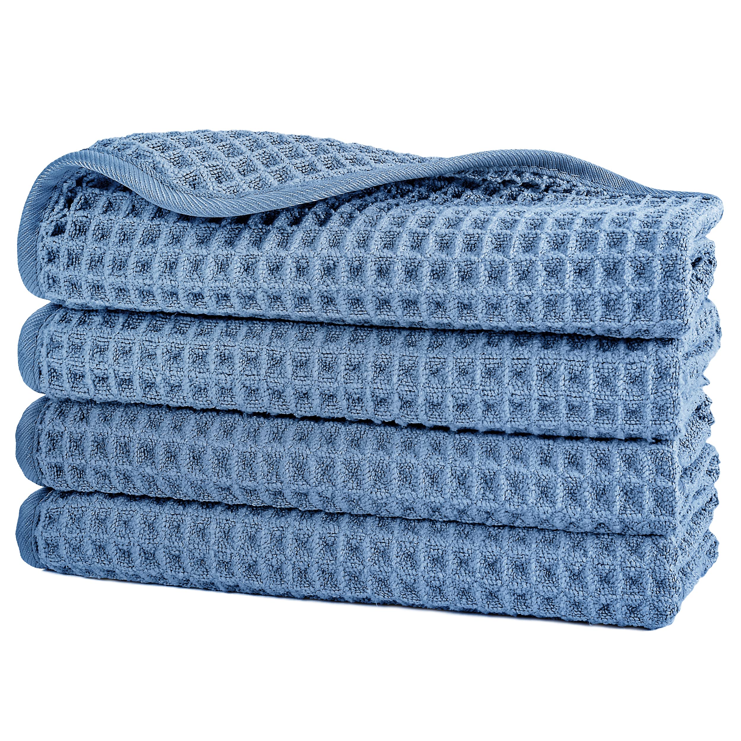 POLYTE Microfibre Lint Free Washcloth Face Towel, 33 x 33 cm, 4 Pack (Blue, Waffle Weave) — image 1
