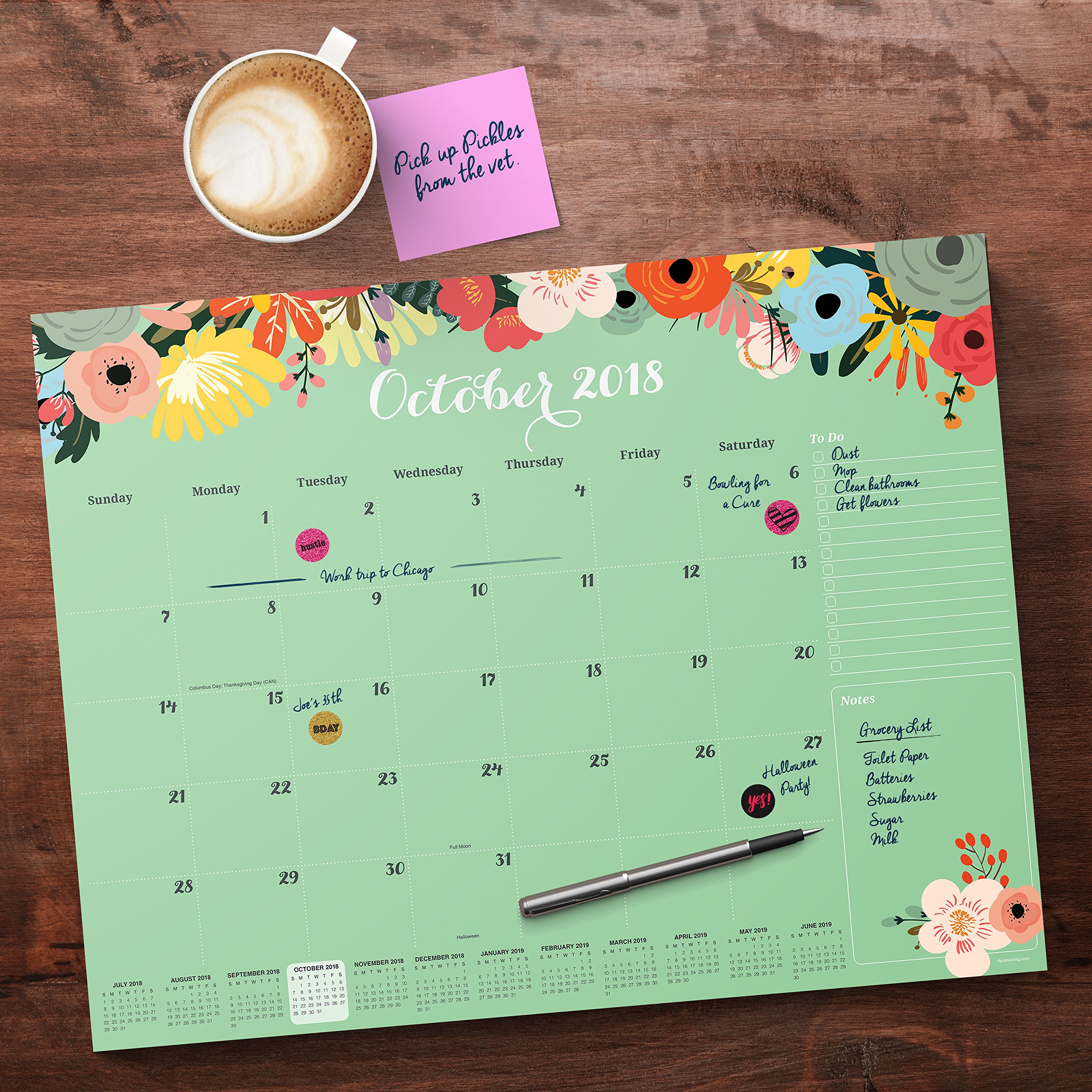 Floral Desk Pad Blotter 2019 Calendar July 2018 June 2019 (Academic