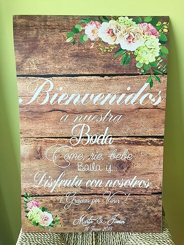 Cartel Bienvenidos A Nuestra Boda Flores Con Flores Granates Y Fondo De Madera Articulos De Fiesta Y Papeleria Productos Handmade Izgotoviminstrument Ru