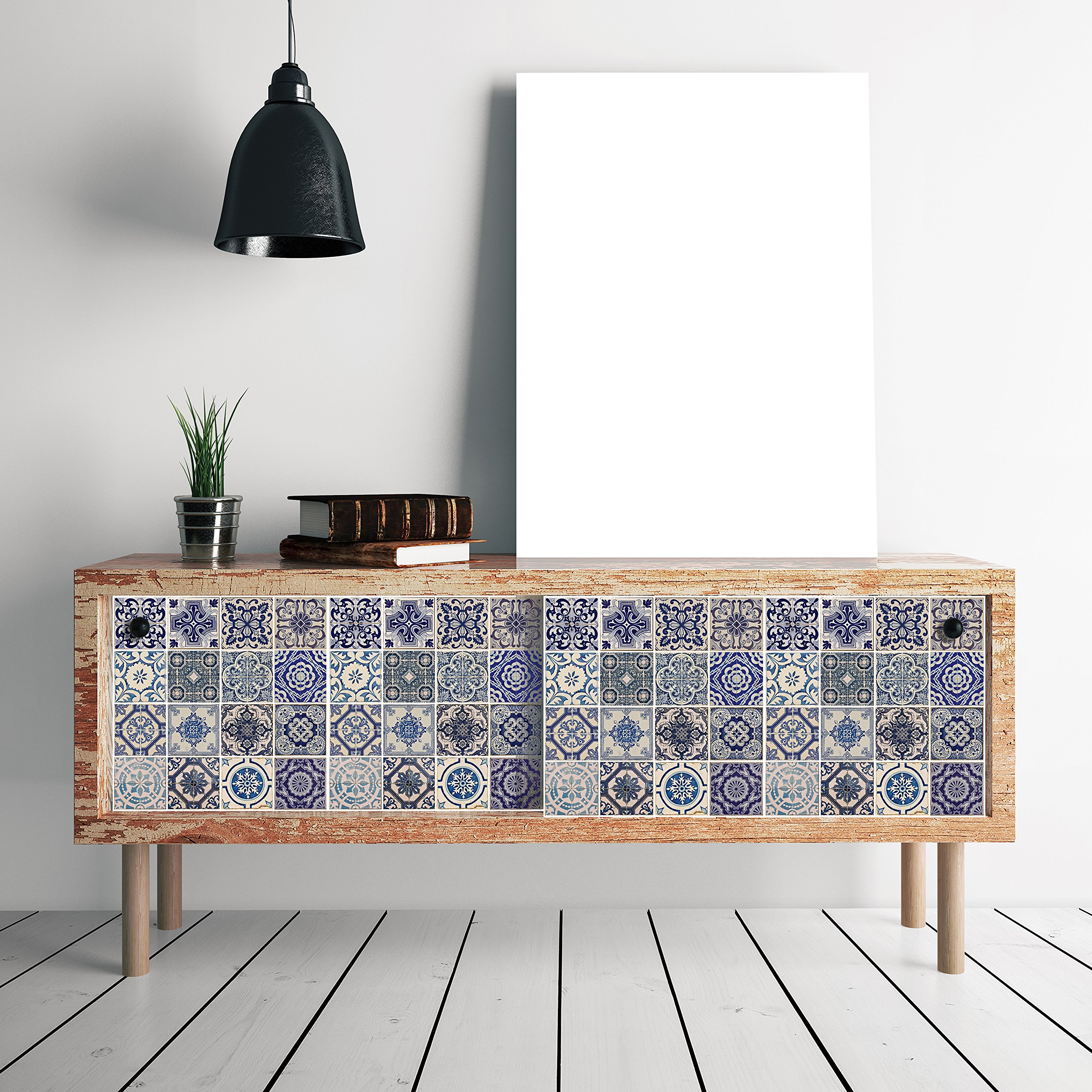WALPLUS WM5107X8 8-Piece Spanish Blue Tiles Wall Sticker, Vinyl, Multi-Colour, 63.5 x 15 x 15 cm