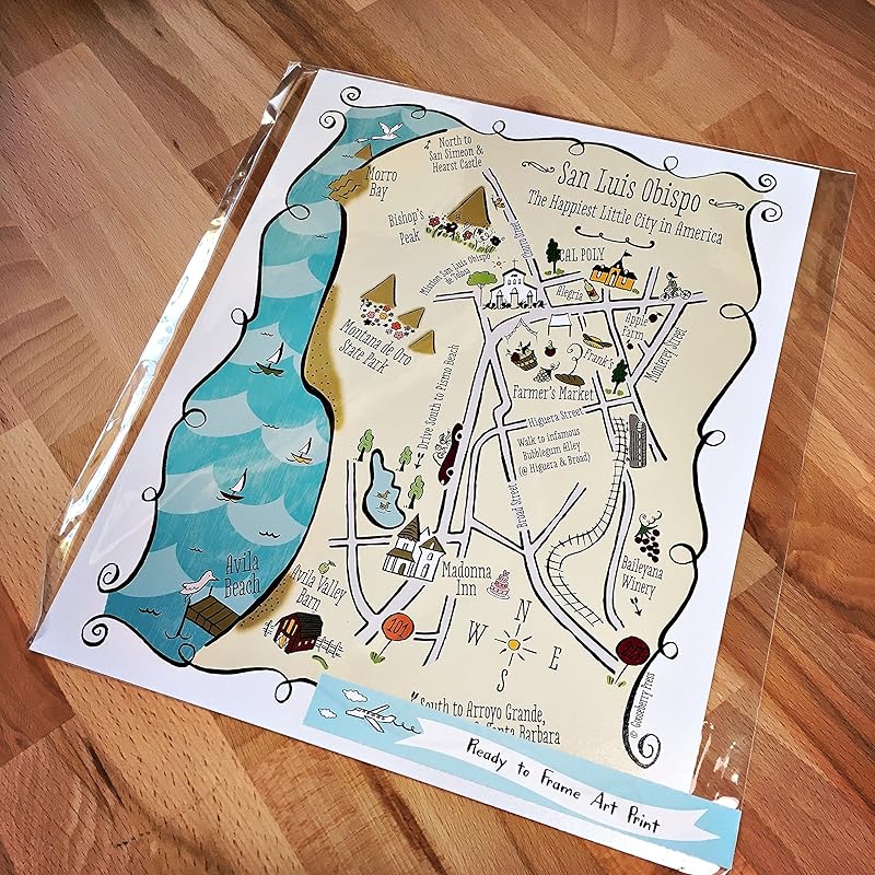 Amazon Com San Luis Obispo City Map Art Print Handmade