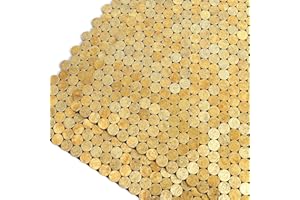 M MOFIT Small Penny Round Peel and Stick Backsplash Tile for Kitchen Wall,Metal Mosaic Tiles Stickers for Bathroom Behind Stove Fireplace (10sheets,Gold)