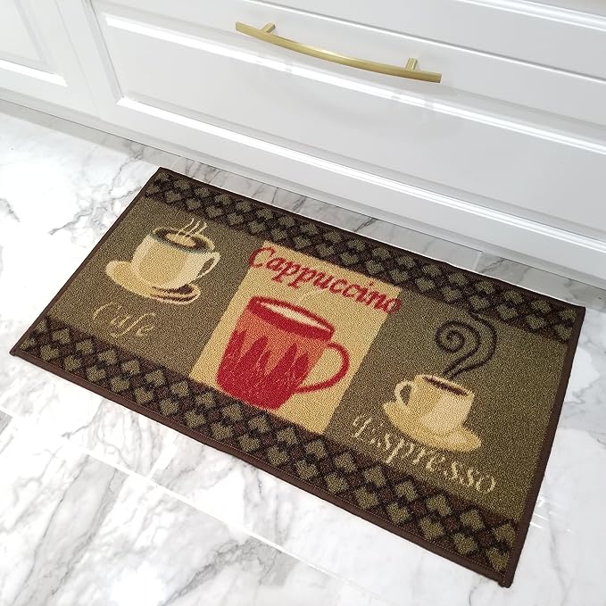 Kitchen Rugs and Mats 18" x 31" Non Skid, Rubber Backing, Washable Coffee